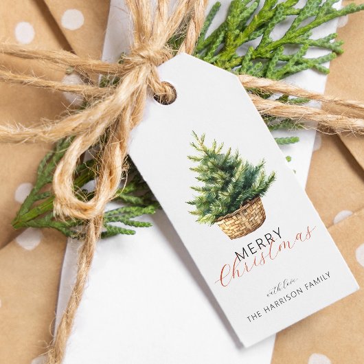Kerstboom in mand gepersonaliseerd cadeaulabel