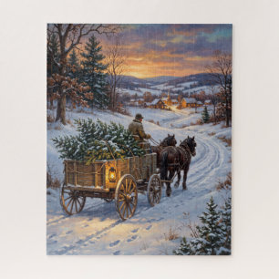 Kerstboom in oude paard-en-wagen legpuzzel
