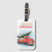 Kerstboom in Oude Rode Truck Bagagelabel (Voorkant (verticaal))