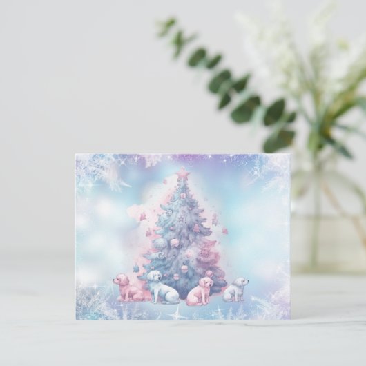 Kerstboom in pastel roze blauw Puppy (Staand voorkant)