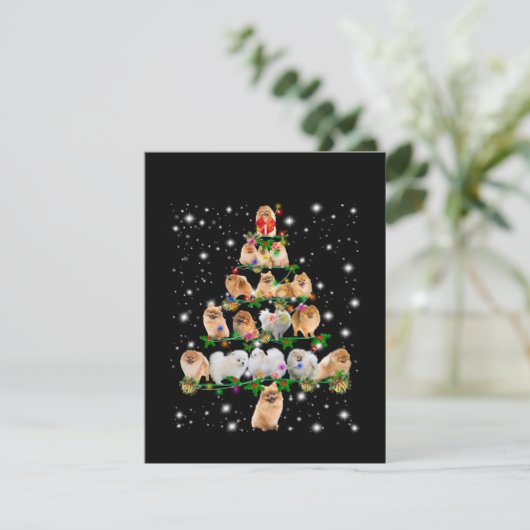 Kerstboom in Pommeren, bedekt door vlieglicht Bedankkaart (Staand voorkant)