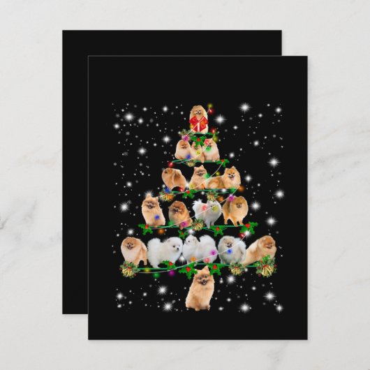 Kerstboom in Pommeren, bedekt door vlieglicht Bedankkaart (Voorkant / Achterkant)