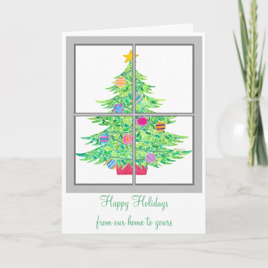 Kerstboom in raam kerstkaart feestdagen kaart (Voorkant)