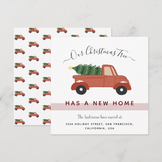 Kerstboom in Red Car Moving Holiday Aankondiging (Voorkant / Achterkant)