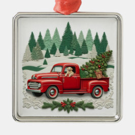Kerstboom in roestige rode pick-uptruck  metalen ornament