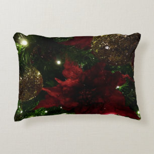 Kerstboom in rood en goud I Vakantiefoto Decoratief Kussen