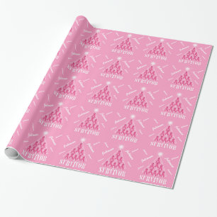 Kerstboom in roze linten met naam cadeaupapier
