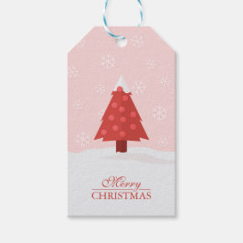 Kerstboom in Sneeuw met Sneeuwvlokken Cadeaulabel