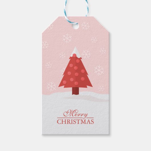 Kerstboom in Sneeuw met Sneeuwvlokken Cadeaulabel (Voorkant)