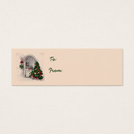 Kerstboom in Venster Cadeau Labels Mini Visitekaartjes