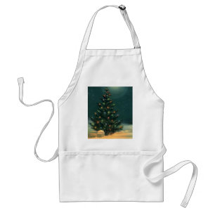 Kerstboom in vintage-stijl 's nachts met lichtjes standaard schort