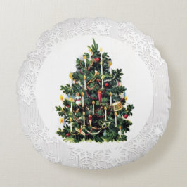 Kerstboom in vintage stijl voor de feestdagen  rond kussen