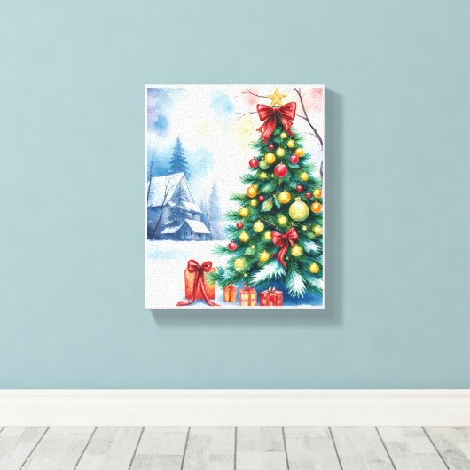 Kerstboom in Winter Wonderland Canvas Afdruk (Insitu (Houten vloer))