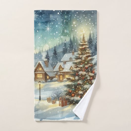 Kerstboom in wintersneeuw handdoek (Handdoek)
