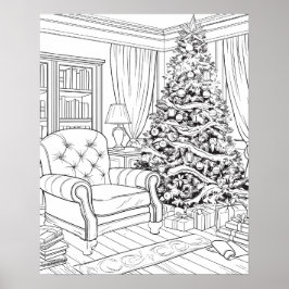 Kerstboom in Woonkamer Kleurend Poster
