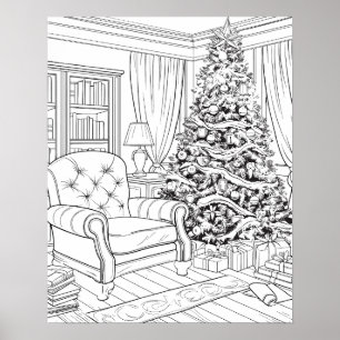 Kerstboom in Woonkamer Kleurend Poster