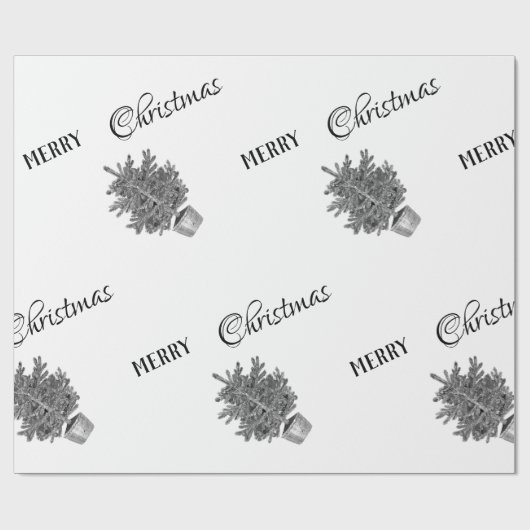Kerstboom in zwart-wit Kerstmis Cadeaupapier (Vlak)