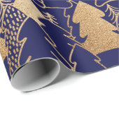 kerstboom Indigo Blue Gold Fancy Glitter Wood Cadeaupapier (Rol Hoek)