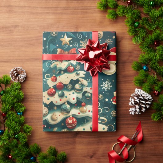 Kerstboom inpakpapier  blauw (Feestdagen Geschenken)