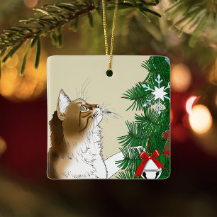 Kerstboom Inspectie Grappige Calico Kat Vakantie Keramisch Ornament