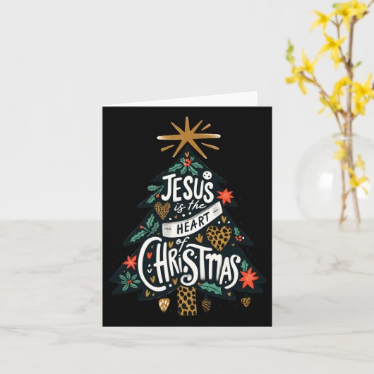 Kerstboom Jezus Christelijk Mannen Vrouwen Kindere Kaart (Gele Bloem)