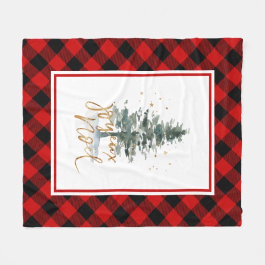 Kerstboom Joyeux Noel Typografie Fleece Deken (Voorkant (Horizontaal))