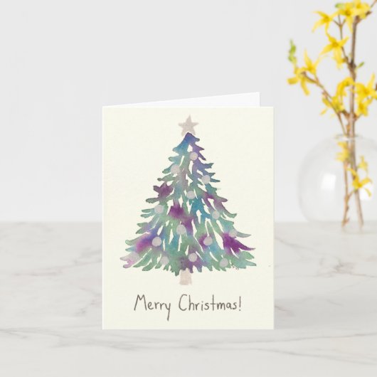 Kerstboom Kaart - Silver Baubles (Gele Bloem)