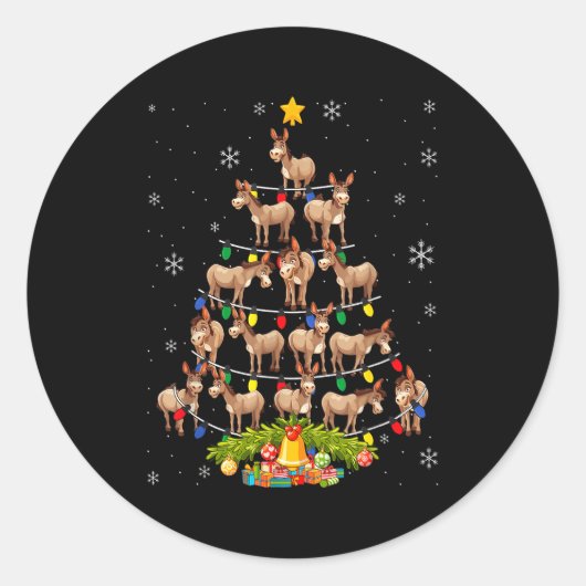 Kerstboom Kabouterhoed Lichtjes Xmas Ronde Sticker (Voorkant)