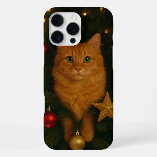 Kerstboom Kat iPhone 16 Pro Max Hoesje (Achterkant)