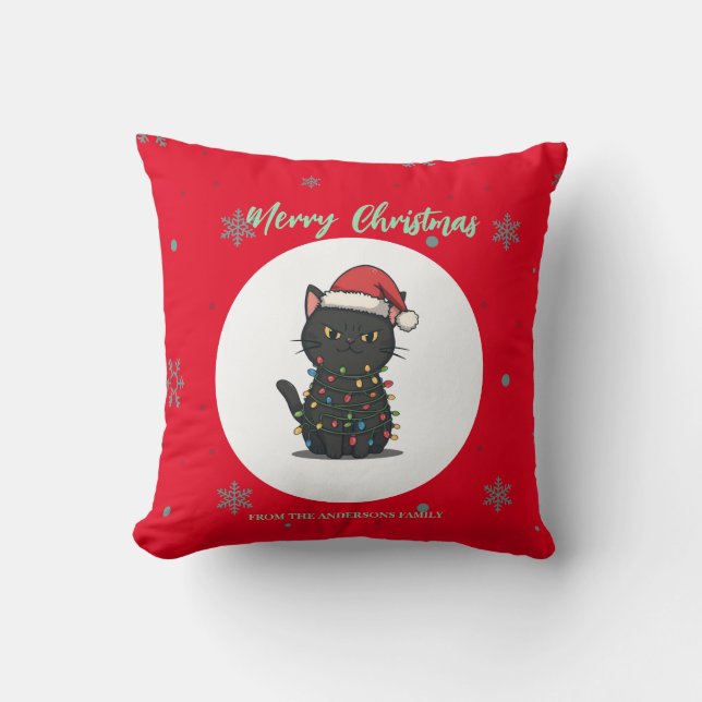 Kerstboom kat kitten Kerstmis Sneeuwvlok Kussen (Voorkant)
