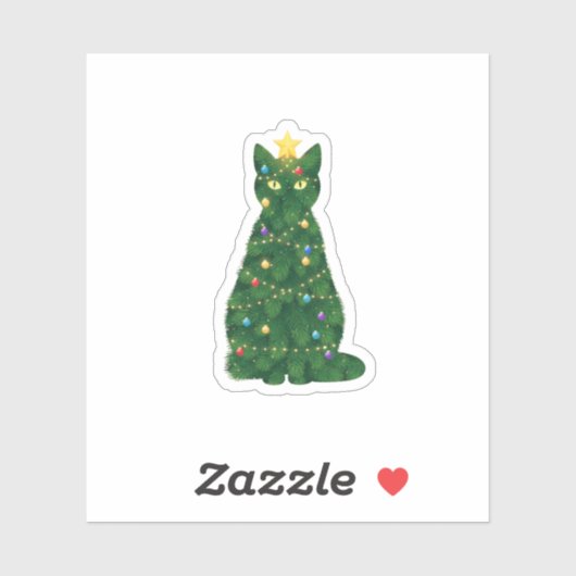 Kerstboom Kat Silhouet — Festive Vakantie Sticker (Vel)