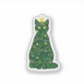 Kerstboom Kat Silhouet — Festive Vakantie Sticker (Voorkant)