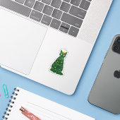 Kerstboom Kat Silhouet — Festive Vakantie Sticker (Laptop met iPhone)