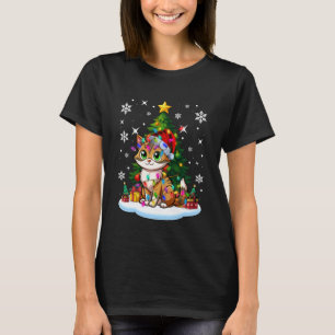 Kerstboom Kat Verlichting Kerstman Hoed Kerstmis F T-shirt