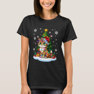 Kerstboom Kat Verlichting Kerstman Hoed Kerstmis F T-shirt