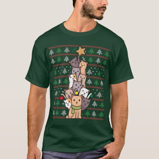 Kerstboom Katten Grappige Kerstkat cadeau T-shirt (Voorkant)