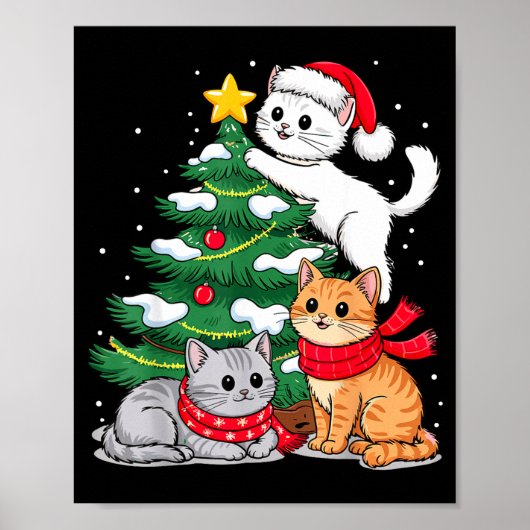 Kerstboom Katten Kerstmis Poster (Voorkant)