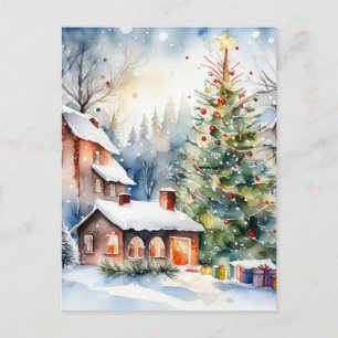 Kerstboom Kerstdorp sneeuwfoto Briefkaart