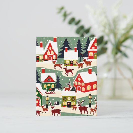 Kerstboom Kerstdorp sneeuwfoto Briefkaart (Staand voorkant)