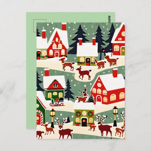 Kerstboom Kerstdorp sneeuwfoto Briefkaart (Voorkant / Achterkant)