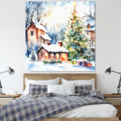 Kerstboom Kerstdorp sneeuwfoto Canvas Afdruk (Insitu (Slaapkamer))