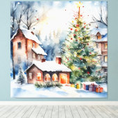 Kerstboom Kerstdorp sneeuwfoto Canvas Afdruk (Insitu (Houten vloer))