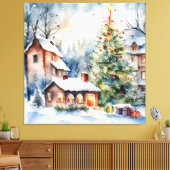 Kerstboom Kerstdorp sneeuwfoto Canvas Afdruk (Insitu (Woonkamer))