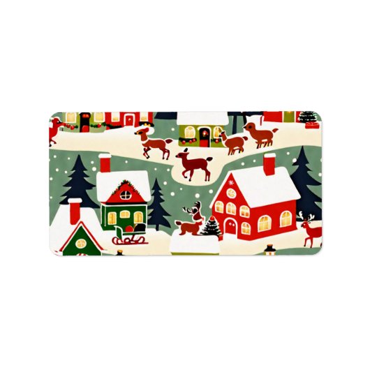 Kerstboom Kerstdorp sneeuwfoto Etiket (Voorkant)