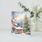 Kerstboom Kerstdorp sneeuwfoto Feestdagenkaart (Staand voorkant)