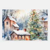 Kerstboom Kerstdorp sneeuwfoto Inpakpapier Vel (Voorkant 3)