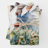 Kerstboom Kerstdorp sneeuwfoto Inpakpapier Vel (In situ)