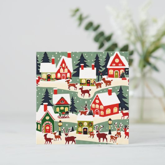 Kerstboom Kerstdorp sneeuwfoto Kaart (Staand voorkant)