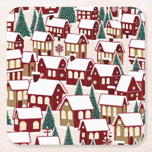 Kerstboom Kerstdorp sneeuwfoto Kartonnen Onderzetters (Voorkant)