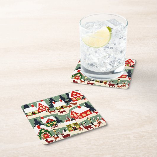 Kerstboom Kerstdorp sneeuwfoto Kartonnen Onderzetters (Insitu)